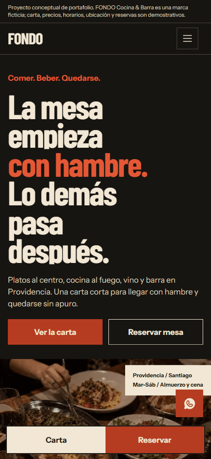 Apertura móvil del proyecto conceptual FONDO Cocina y Bar.