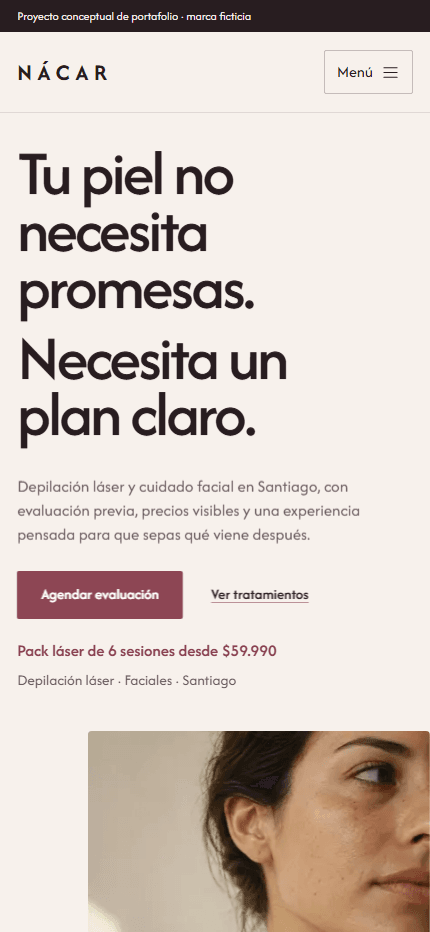 Apertura móvil del proyecto conceptual NÁCAR Estudio Piel.